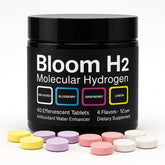 Bloomeo Bloom H2 Tabs bottle shown for convenient hydrogen water daily hydration.