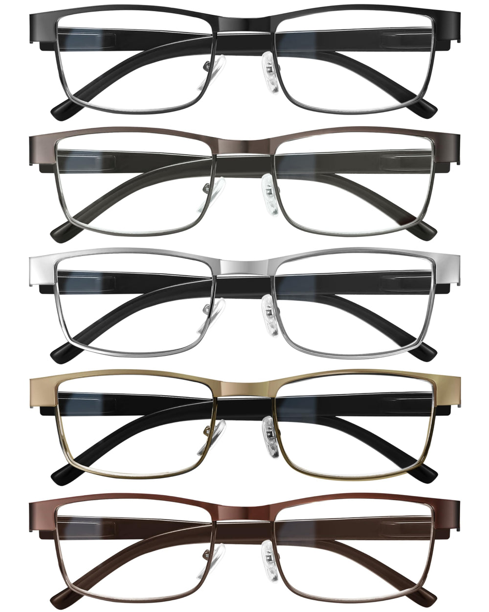 BLS BLUES 1.25 rectangular reading glasses viewed from the front for a professional look and clear reading