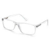 Blue Cut glasses worn by a professional at a computer to reduce eye strain.