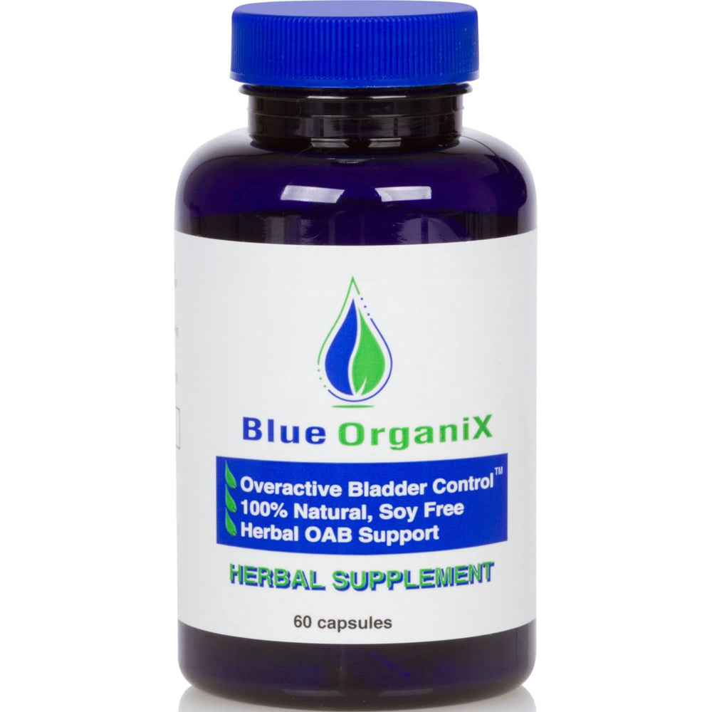 Blue Organix Overactive Bladder bottle on a counter, ready for daily bladder support