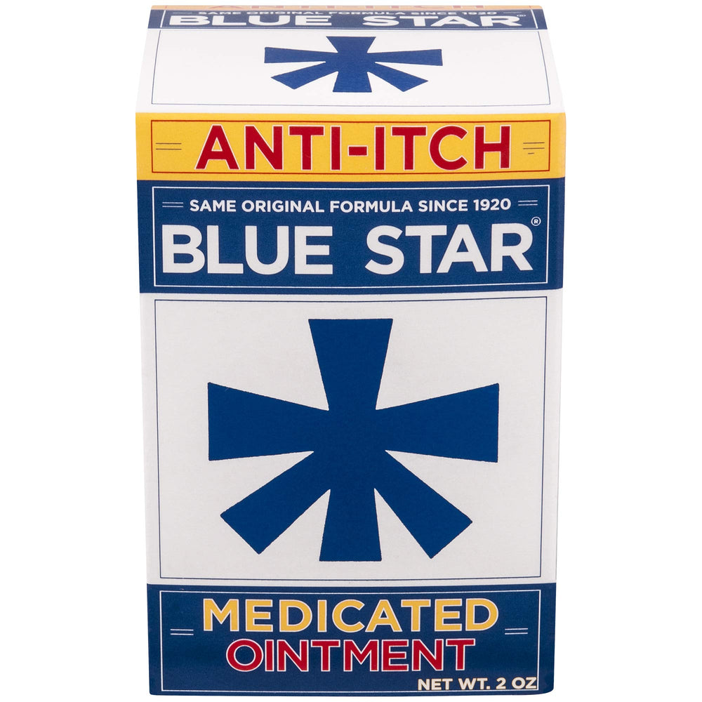 Blue Star Ointment 2oz pack-of-3 box front, soothing relief option for dry skin
