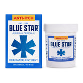 Blue Star Ointment 2oz tube close-up for on-the-go itch relief.