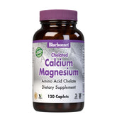 Bluebonnet Albion calcium magnesium caplets bottle supports daily mineral intake for bone health.