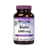 BlueBonnet Biotin 5000mcg bottle suggesting hair and nails support.