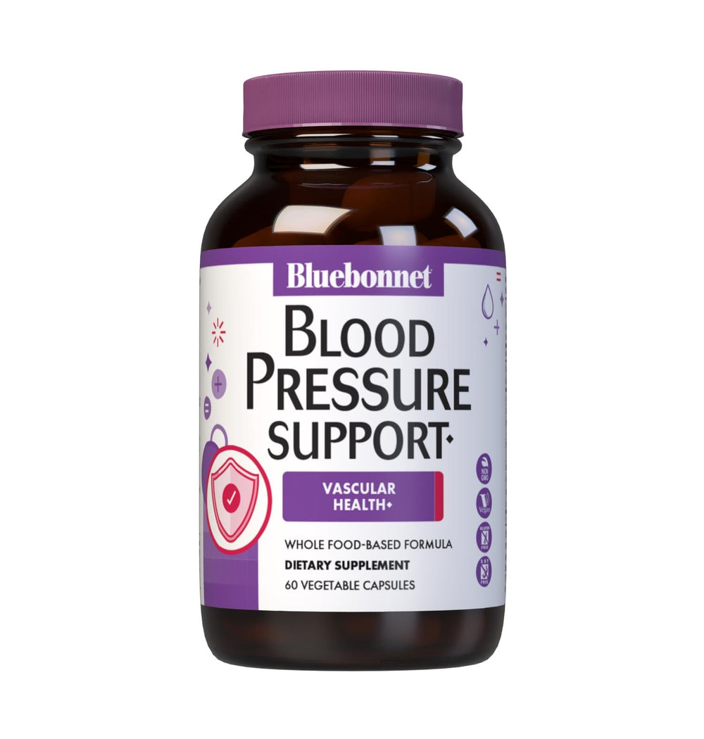 BlueBonnet Blood Pressure Support bottle with hawthorn for vascular balance.