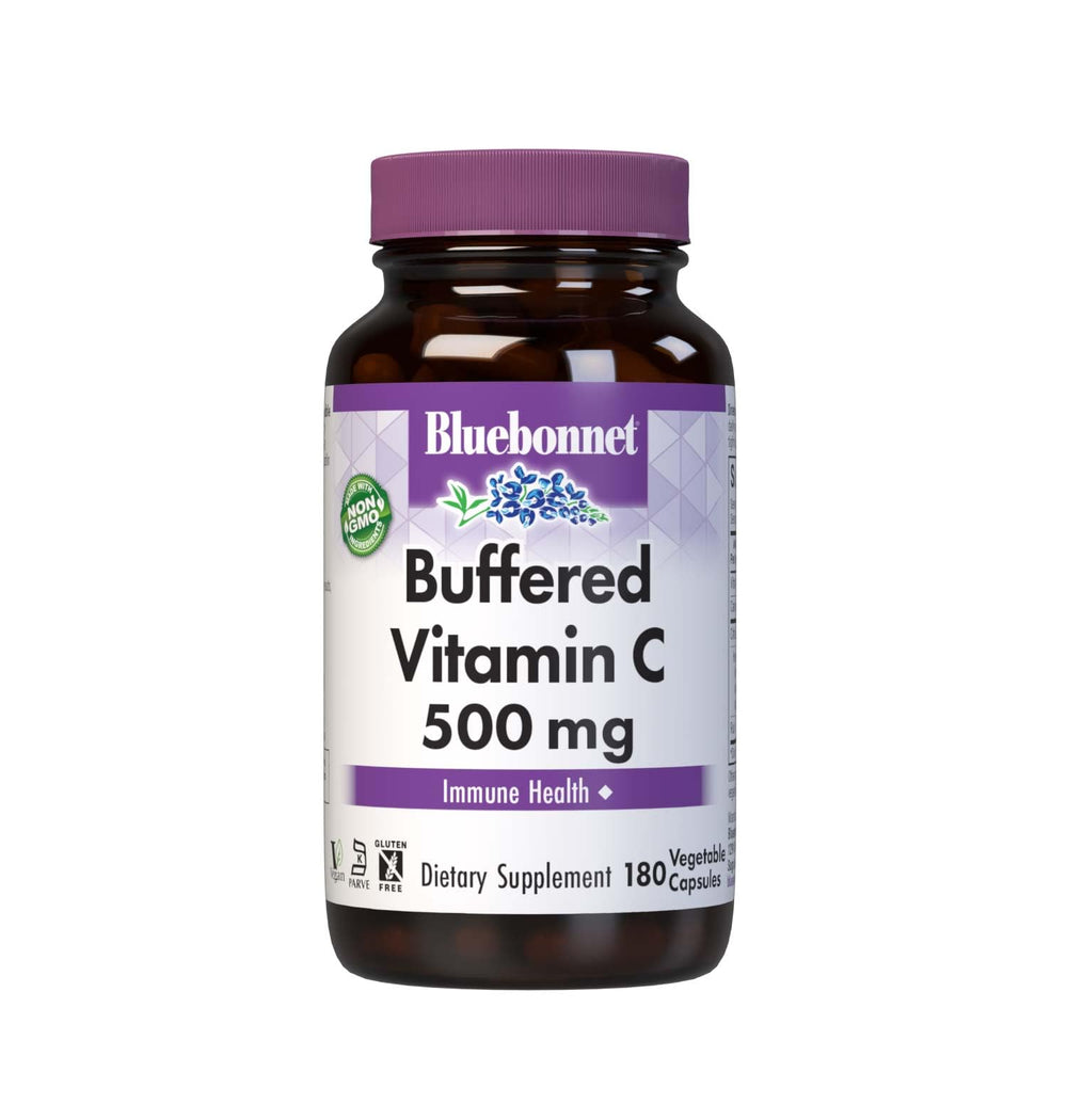 BlueBonnet Buffered Vitamin C-500 mg bottle front view highlighting immune support potential