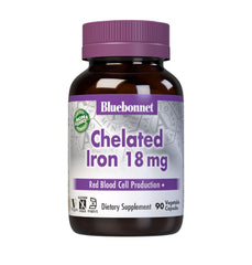 Bluebonnet Chelated Iron 18 mg capsules (vegetable capsules) for gentle iron support.