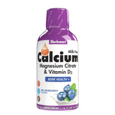 BlueBonnet liquid calcium citrate bottle promotes easy daily intake for bone support.