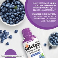 BlueBonnet liquid calcium citrate ingredients panel highlights chelated minerals and vitamin D3.
