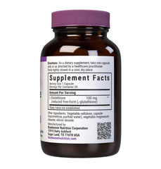 Bluebonnet Nutrition L-Glutathione label closeup highlighting free-form amino acid