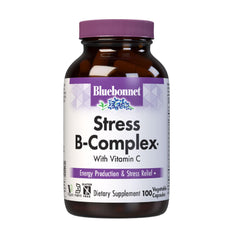 BlueBonnet Stress B Complex bottle with vegan capsules for daily energy support.