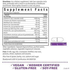 Close-up of BlueBonnet Stress B Complex capsules for easy swallowing.