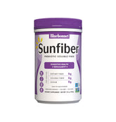 BlueBonnet Sunfiber powder being poured for gentle plant-based fiber support