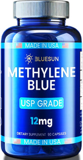 Bluesun Methylene Blue Capsules bottle front view with clear branding