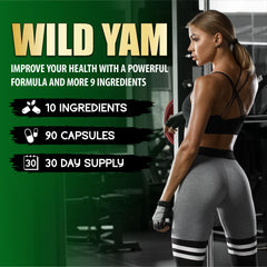 BMVINVOL Wild Yam Supplement label close-up highlighting the 10-in-1 blend.