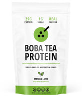 Boba Tea Protein Matcha Latte pouch highlighting real ingredients for authentic flavor.