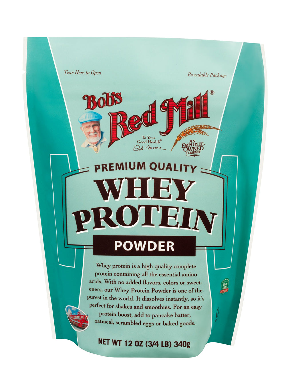 Bob's Red Mill Whey Protein Powder 12-ounce package for creamy shakes.