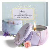 Body & Earth Love Lavender Vanilla tin candle for calming, fragrant moments at home.