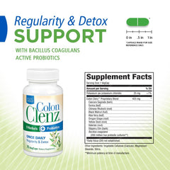 Body Gold Colon Clenz capsules closeup showing vegetarian, dairy-free design