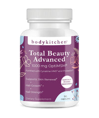 Body Kitchen Total Beauty Advanced bottle with capsules for hair and nails.