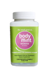 Body Mint Woman bottle close-up highlights the aluminum-free formula for everyday freshness.