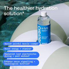 BodyBio e-Lyte label close-up shows the three essential electrolytes.