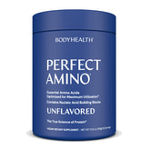 BodyHealth PerfectAmino bottle pours into a glass for a clean pre-workout boost.