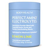 BodyHealth PerfectAmino Electrolyte Lemon Lime powder packet ready for quick hydration.