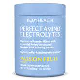 BodyHealth PerfectAmino Electrolytes bottle with Passion Fruit flavor for on-the-go hydration.