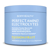BodyHealth PerfectAmino Electrolytes Passion Fruit bottle for on-the-go hydration.