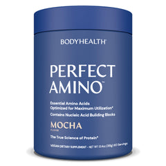 BodyHealth PerfectAmino Mocha tub pour for quick post-workout recovery.