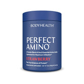 BodyHealth PerfectAmino powder bottle with scoop for pre and post workout fueling