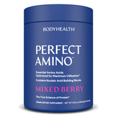 BodyHealth PerfectAmino powder bottle with mixed berry flavor for pre-workout energy