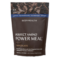 BodyHealth PerfectAmino Power Meal Shake dark chocolate being poured for a quick meal