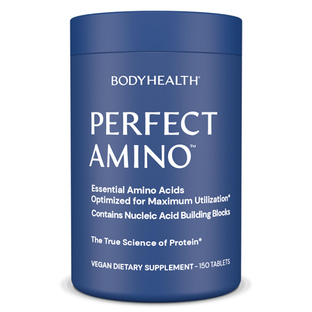 BodyHealth PerfectAmino tablets bottle view highlighting recovery support
