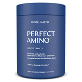 BodyHealth PerfectAmino tablets closeup showing easy to swallow vegan capsules for lean muscle support