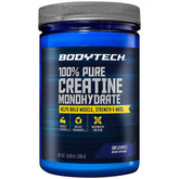 BODYTECH Creatine monohydrate powder tub with micronized texture for quick mixing.