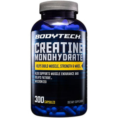 BodyTech Creatine Monohydrate capsules bottle front view for muscle support during workouts