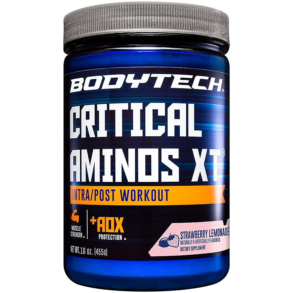 BodyTech Critical Aminos XT bottle front view for intra and post-workout support