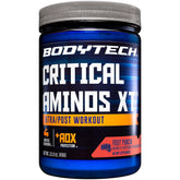 BodyTech Critical Aminos XT bottle front with fruit punch flavor for workouts