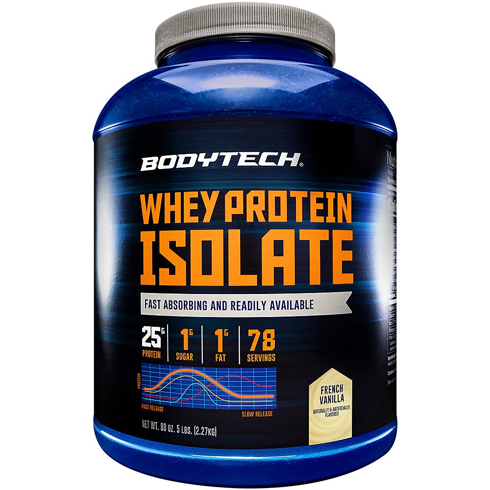 BodyTech whey protein isolate vanilla bottle for fast recovery