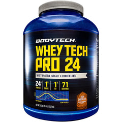 BodyTech Whey Tech Pro 24 protein tub for lean muscle support and recovery.