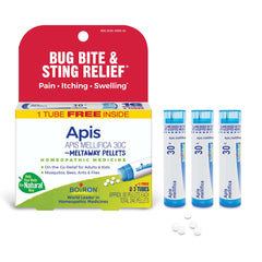 Boiron Apis Mellifica 30C pellets in tubes for portable bug bite relief