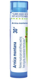 Boiron Arnica Montana 30C pellets in a bottle for at-home pain management.