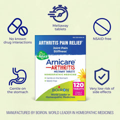 Packaging label highlights Boiron Arnica and NSAID-free arthritis support.
