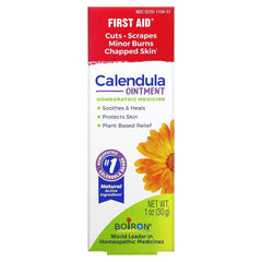 Close-up of Boiron Calendula Ointment texture showing creamy consistency for minor skin care.
