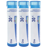 Boiron Cina 30C packaging tubes, ideal for on-the-go nervousness relief in children.