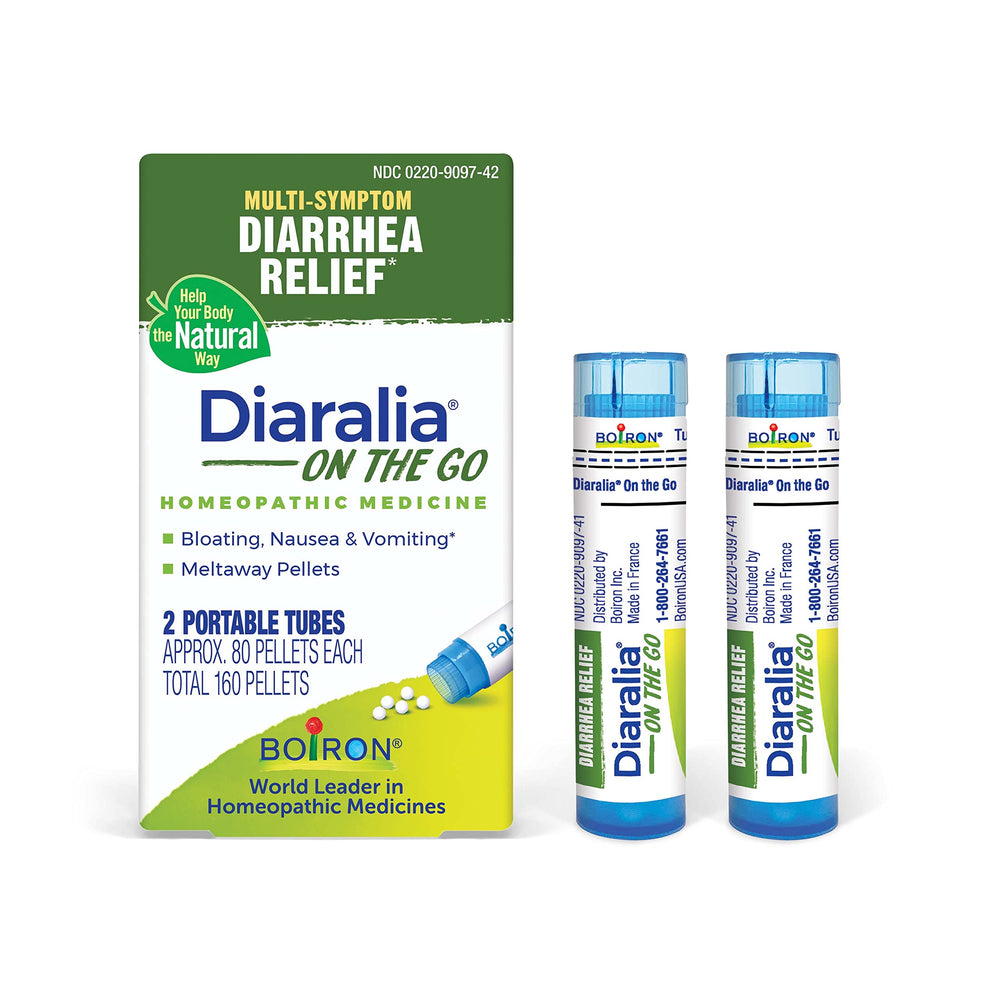 Boiron Diaralia On the Go tubes shown for portable, fast travel relief.