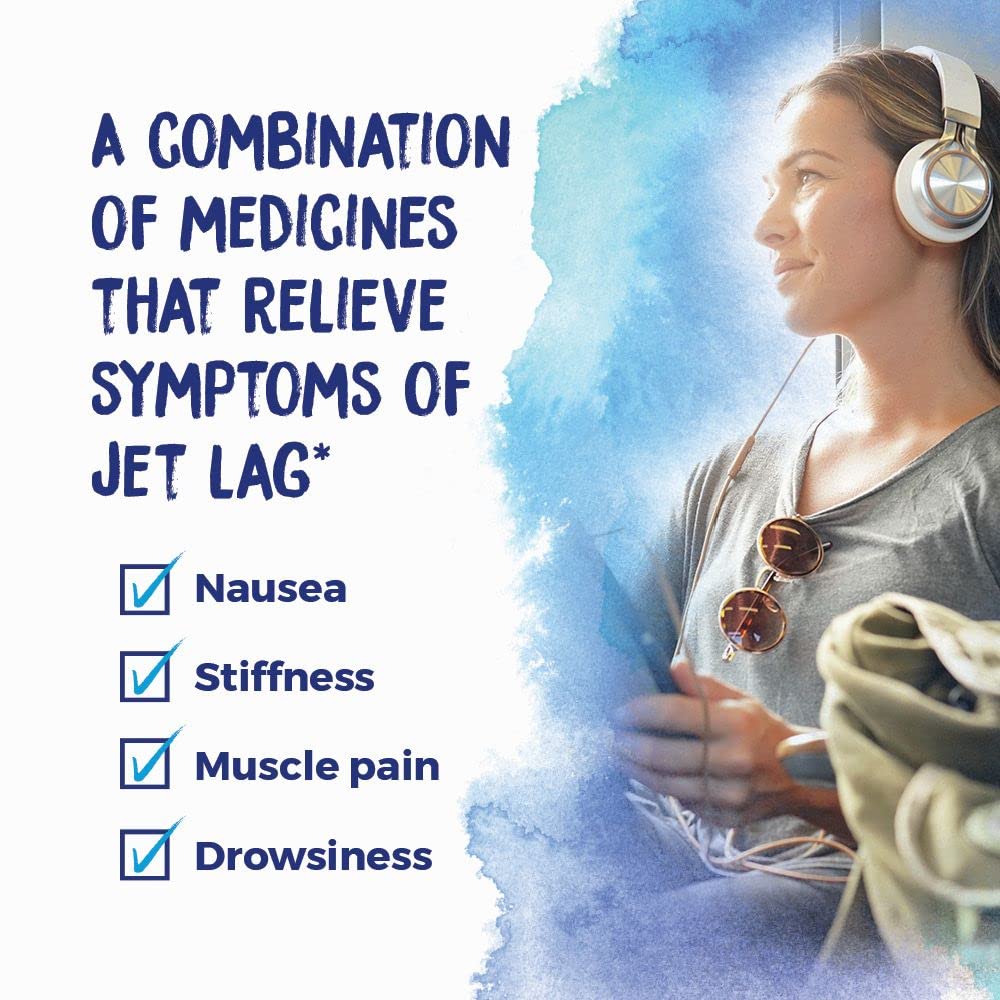 The Boiron Jet Lag Relief Kit tubes show Arnica Montana for muscle comfort during travel.
