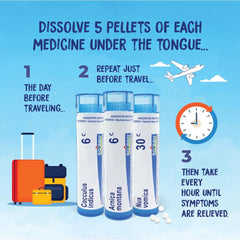 Boiron Jet Lag Relief Kit pellets close-up highlights the quick-dissolving format for travel use.